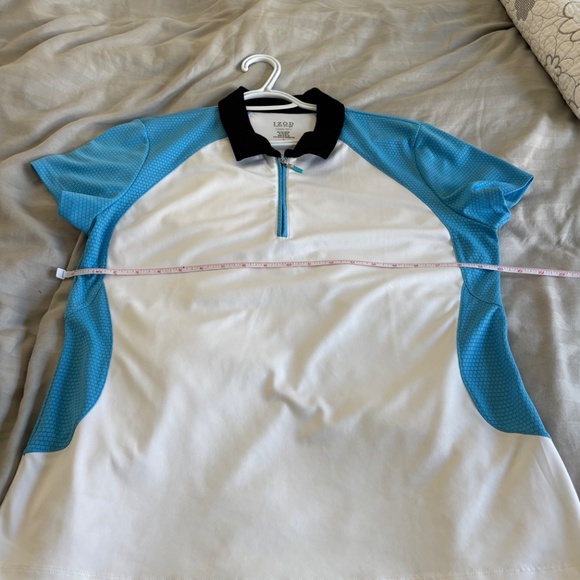 Ladies Large IZOD Perform Cool FX  Golf Shirt Blue Color Block preppy golf sport - Picture 10 of 13